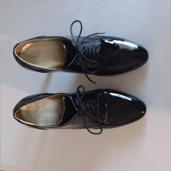 SALE Chanel Black Patent Leather Booties Loafer Style Heels with gold CC - Picture 10 of 16